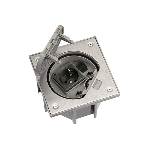 Simon Connect Влагостойкая основа с розетк.2Р+Е + коннект.RJ45 ("мама", 5e UTP), в комплекте, IP66, сталь | KSE15U-23-72 | Simon