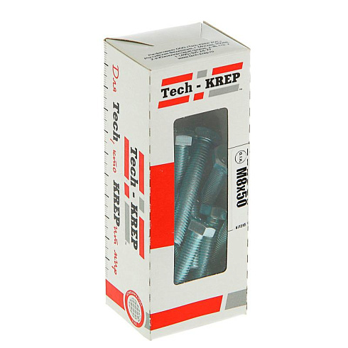 Болт DIN933 с шестигранной головкой оцинк. М8х50 (20 шт) - коробка с ок. Tech-Kr ( 0,438 кг) | 105211 | Tech-KREP