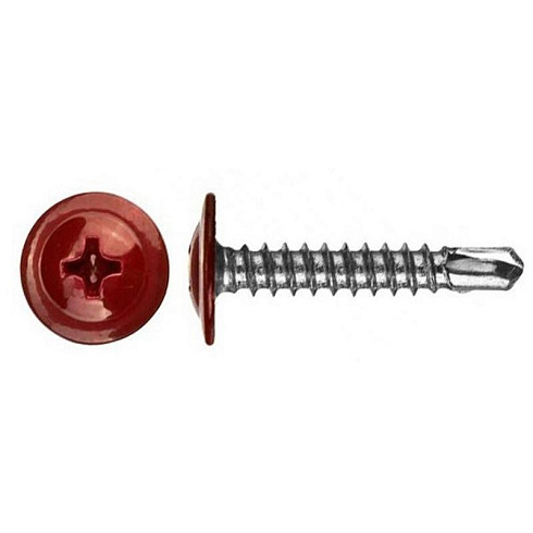 Саморез 4,2x32 с прессшайбой, сверло, цинк RAL 3005 Красный (1000 шт/уп) | PR08.9144 | Промрукав
