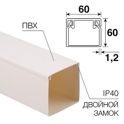 Кабель-канал 60х60 мм белый (12 м/уп.) | 28-6060-2 | REXANT |