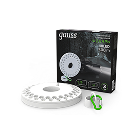 Фонарь кемпинговый GFL004 48LED 500lm 3xAA белый магнит и карабин LED 1/12/72 | GF004 | Gauss