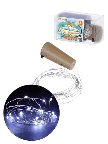 Гирлянда-пробка для бутылки "Роса20" 20LED, 2м, 6000К, 3хAG13/LR44, | SQ0361-0103 | TDM