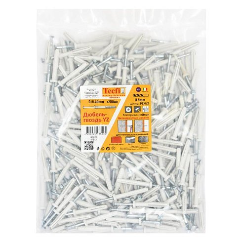 Дюбель-гвоздь YZ цилиндр. манжета нейлон 5x40 (250 шт)- пакет | 147513 | Tecfi