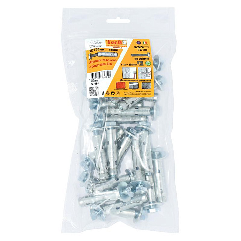 Анкер с болтом 8.8 DX ZN М8/10 (25 шт) - пакет | 147588 | Tecfi