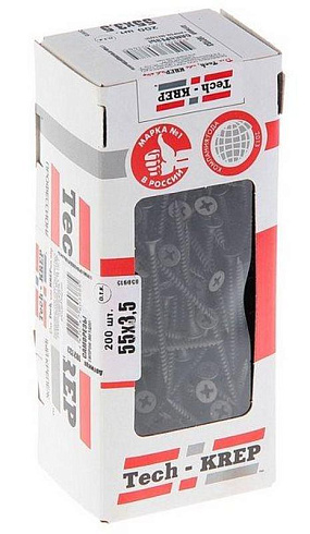 Саморез ШСГМ 3,5х55 (200 шт) - коробка с окном ( 0,514 кг) | 102133 | Tech-KREP