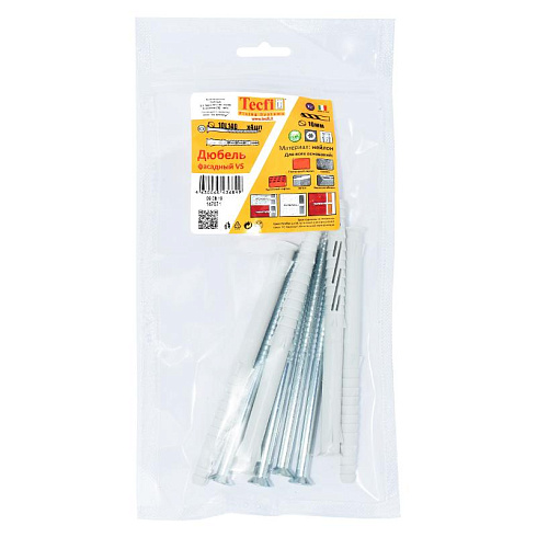 Дюбель фасадн. c шурупом потайн. гол с шлицем TORX 10x140 (4 шт) - пакет | 147671 | Tecfi