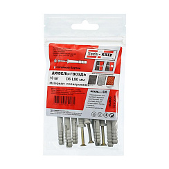Дюбель-гвоздь 6х80 пот. манжета (полипропилен) (10 шт) - пакет ( 0,07 кг) | 103903 | Tech-KREP