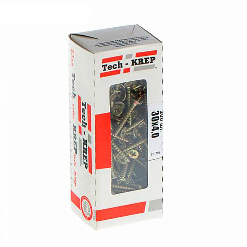 Саморезы универсальные 30х4,0 мм (200 шт) желтые - коробка с окном ( 0,326 кг) | 102243 | Tech-KREP