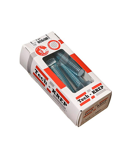 Болт DIN933 8.8 с шестигранной головкой оцинк. М20х100 (5 шт) - коробка с ок. Tech-K ( 1,468 кг) | 126541 | Tech-KREP
