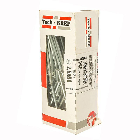 Гвоздь строительный оцинкованный 2,5х60 (400 г) - коробка с окном | 102029 | Tech-KREP