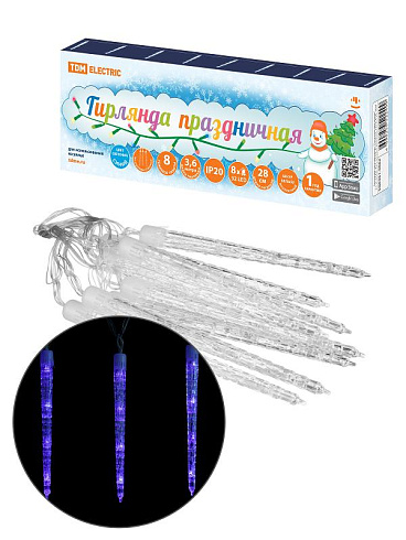 Гирлянда светодиодная "Сосульки фигурные" 2,1 м, 32LED, 8 шт, синий, 8 режимов, 250 В, IP20, | SQ0361-0062 | TDM