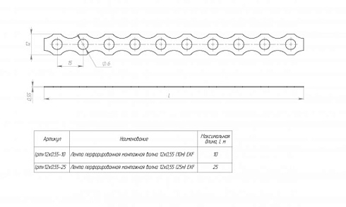 Лента перфорированная монтажная волна 12х0,55 (25м) EKF |  lpmv12x0.55-25 |  EKF