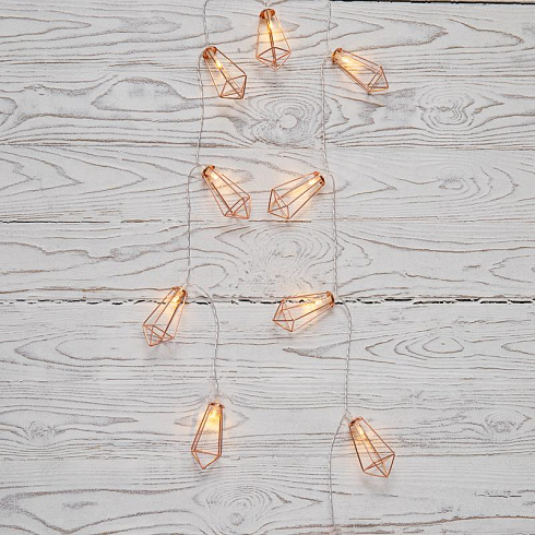 Гирлянда светодиодная Кристаллы бронзовые 10 LED, 1,5 м, прозрач. ПВХ, теплый белый свет свечения, 2хАА (батарейки не в компл.) | 304-019 | NEON-NIGHT