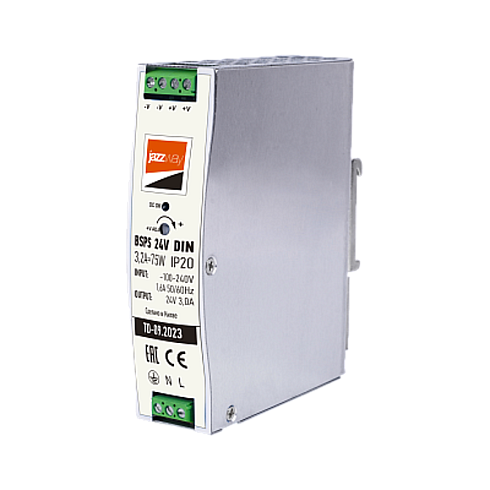 Драйвер для светодиодной ленты BSPS DIN 24V 3.2A= 75w IP20 AL 3г.гар  на DIN-рейку | .5050006 | Jazzway
