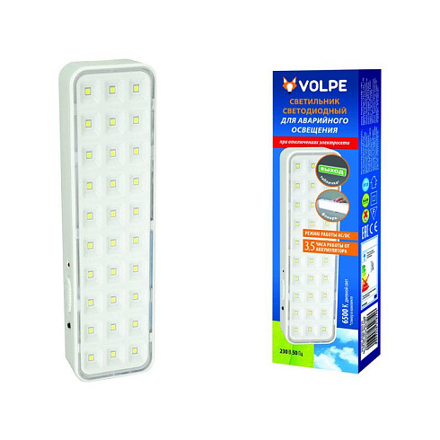 Светильник аварийного освещения ULR-Q401 2W/DW WHITE S01 «ВЫХОД» 6500K, аккумулятор AC/DС, белый. | UL-00002387 | Volpe