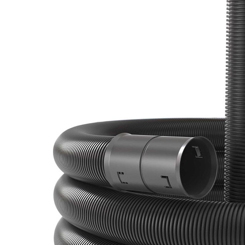 Усиленная двустенная труба ПНД гибкая д.110мм с протяжкой, SN15, 750Н, в бухте 100м, цвет черный для кабельной канализации | 121511A100 | DKC