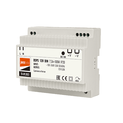 Драйвер для светодиодной ленты BSPS DIN 12V 7.5A=100w PL IP20 3г.гар  на DIN-рейку | .5049987 | Jazzway