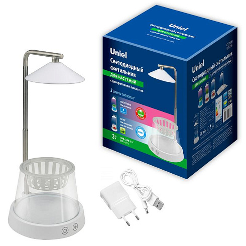 Светильник-подставка светодиодный для растений с таймером декор емк 4000К ULT-P36-3W/4000K+SPSB IP40 WHITE cпектр для рассады | UL-00004137 | Uniel