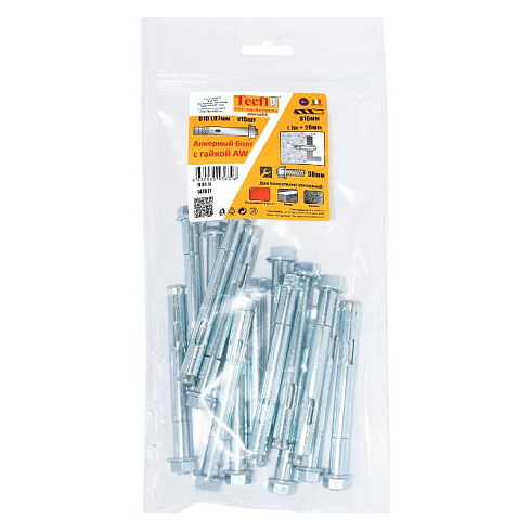 Анкерный болт с гайкой AW ZN 10x97 (15 шт) - пакет | 147617 | Tecfi