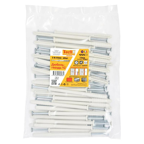 Дюбель-гвоздь YZ цилиндр. манжета нейлон 8x120 (40 шт)- пакет | 147523 | Tecfi