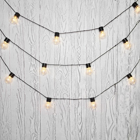 Лофт-гирлянда светодиодная 5 м, черный ПВХ, 20 LED, теплое белое свечение | 303-066 | NEON-NIGHT