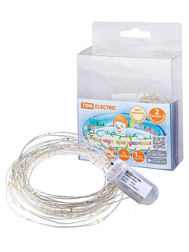 Гирлянда светодиодная "Роса20" 20LED, 2м, 3000К, 2хCR2032 , | SQ0361-0054 | TDM ELECTRIC
