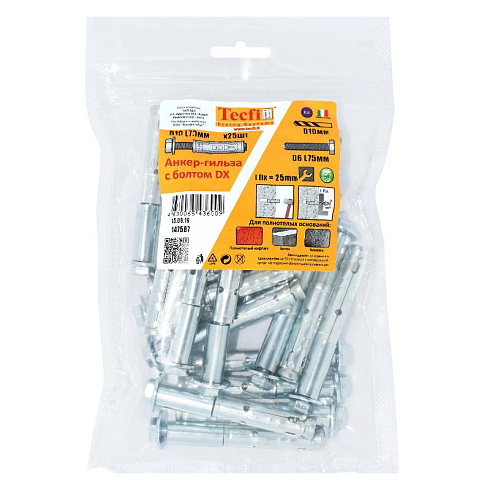Анкер с болтом 8.8 DX ZN М6/25 (25 шт) - пакет | 147587 | Tecfi