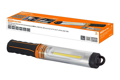 Светильник переносной светодиодный ФП11, COB 6 Вт, 360 лм, li-ion 3,7 В 1,8 А*ч, IP44, USB, | SQ0306-0010 | TDM