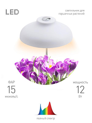 Светильник светодиодный настольный фито для растений/для грунта белый спектр FITO-12W-FLED | Б0039068 | ЭРА