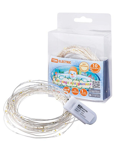 Гирлянда светодиодная "Роса100" 100LED, 10м, 3000К, 2хCR2032, | SQ0361-0056 | TDM ELECTRIC