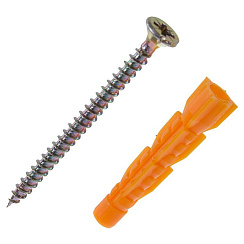 Саморез ШУж 4,0х70 пот. гол. + дюбель унив 6х52 (14 шт) - пакет ( 0,06 кг) | 112940 | Tech-KREP