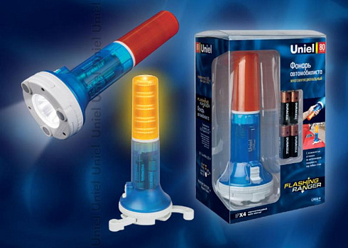 Фонарь-offroad Premium «Flashing ranger» P-AT031-BB Amber-Blue  пластм, XP-C Cree White LED, 4хАА в/к, янтарно-синий | 05143 | Uniel