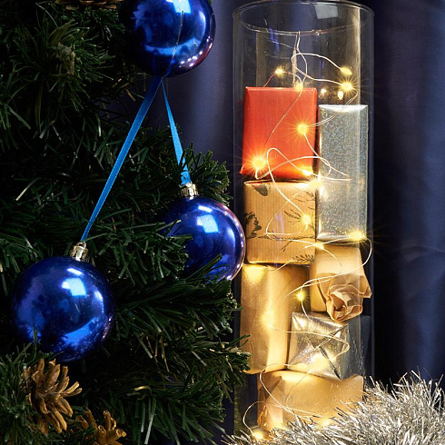 Гирлянда линейная 20 LED 2м, желтый, батарейки 2*АА, IP 20, шнур 0,5м ,CL570 | 41634 | FERON