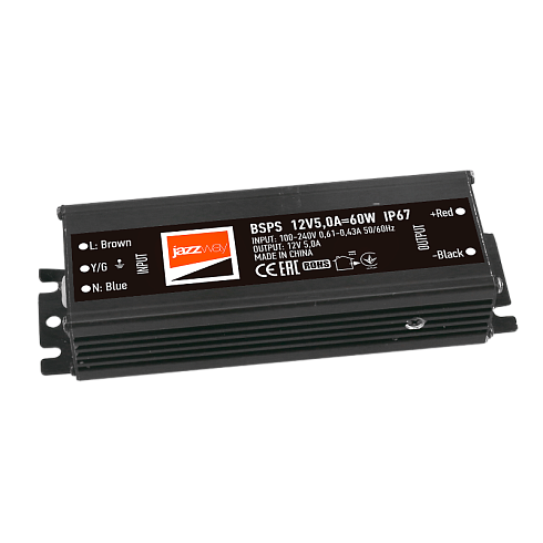 Драйвер для светодиодной ленты LED BSPS  12V5,0A=60W (new) влагозащищенный IP67 | 3329273A | Jazzway