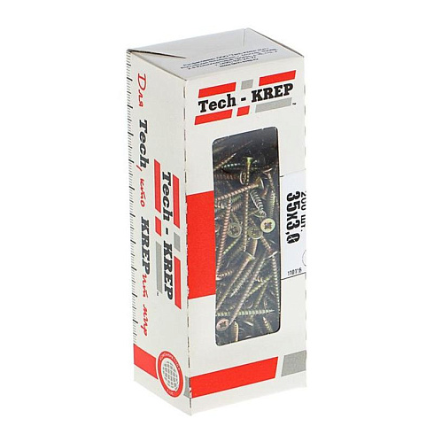 Саморезы универсальные 35х3,0 мм (200 шт) желтые - коробка с окном ( 0,217 кг) | 102228 | Tech-KREP