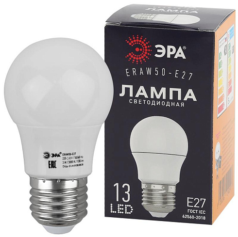 Лампы cветодиодные ERAW50-E27 LED A50-3W-E27 (диод. груша бел., 13SMD, 3W, E27, для белт-лайт) (10/100/3600) | Б0049582 | ЭРА