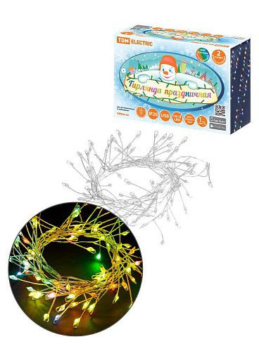 Гирлянда светодиодная "Самоцветы" 100LED, 2 м, RGB, USB, IP20, | SQ0361-0199 | TDM