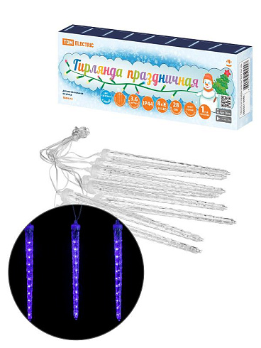 Гирлянда светодиодная "Сосульки фигурные" 2,1 м, 176LED, 8 шт, падающий синий свет, 250 В, IP44, | SQ0361-0096 | TDM