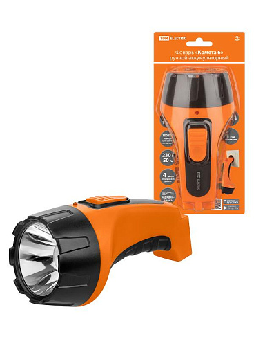 Фонарь «Комета 6» ручной аккумуляторный,  2 Вт 1 светодиод, 0,6 А*ч 230 В вилка,  | SQ0350-0083 | TDM