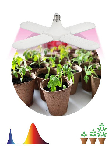 Фитолампа для растений светодиодная 36Вт Е27 FITO-36W-RB-E27-FOLD настраиваемая красно-синего спектра | Б0053289 | ЭРА