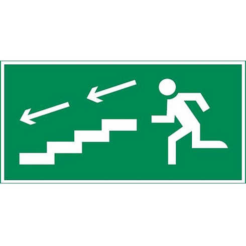 пиктограмма "ПО ЛЕСТНИЦЕ ВНИЗ ВЛЕВО" 400х200мм для аварийно-эвакуационного светильника Vault | V5-EM03-60.013.038 | VARTON