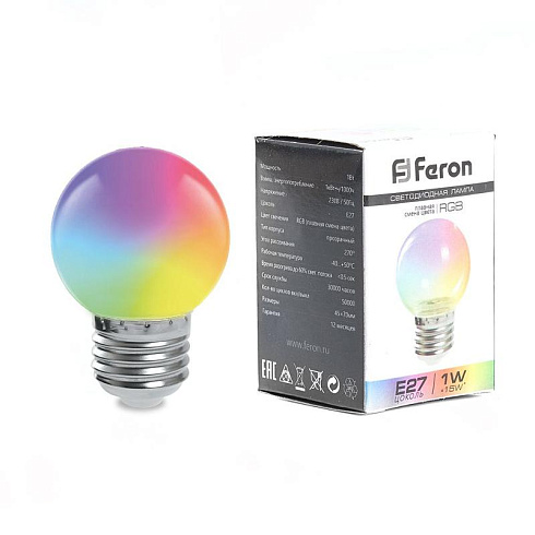 Лампа светодиодная LB-37 (1W) 230V E27 RGB для белт лайта G45 матовый быстрая смена цвета | 38126 | Feron