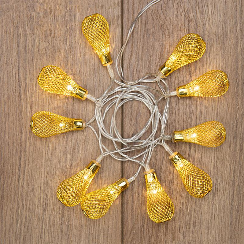 Гирлянда светодиодная Восточные фонарики 10 LED ЖЕЛТЫЕ 1,5 метра, прозрачный ПВХ, питание 2xАА | 303-071 | NEON-NIGHT