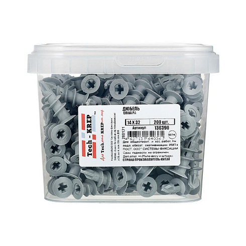 Дюбель DRIVA PA 14X32 (200шт) - ведро ( 0,205 кг) | 136390 | Tech-KREP