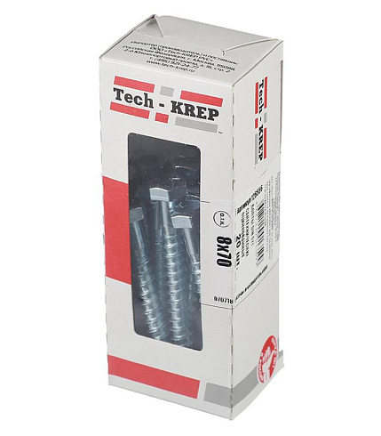 Болт DIN 571 сантехнический оцинк 8х70 (20 шт) - коробка с ок. Tech-Kr ( 0,452 кг) | 126556 | Tech-KREP