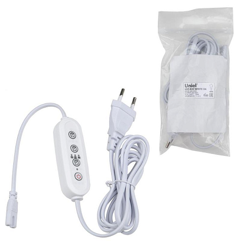 Таймер с вилкой и разъемом L,N для фитосветильника, 220В 1500Вт UST-E32 WHITE 2M Провод 2 метра | UL-00006492 | Uniel