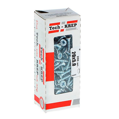 Саморезы универсальные 20х5,0 мм (200 шт) оцинкованные - коробка с окном ( 0,386 кг) | 102195 | Tech-KREP