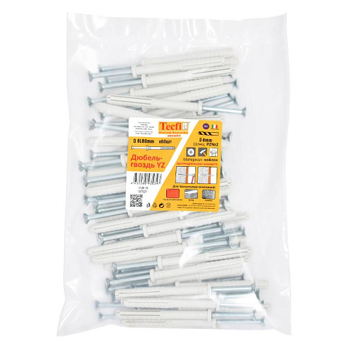 Дюбель-гвоздь YZ цилиндр. манжета нейлон 8x80 (60 шт)- пакет | 147521 | Tecfi