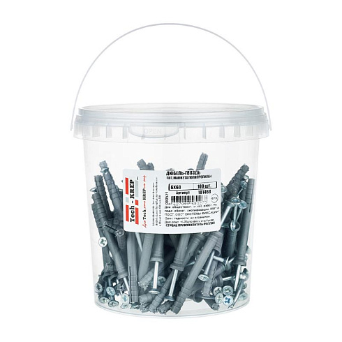 Дюбель-гвоздь 6х60 пот. манжета (полипропилен) (100 шт) - ведро ( 0,53 кг) | 101468 | Tech-KREP