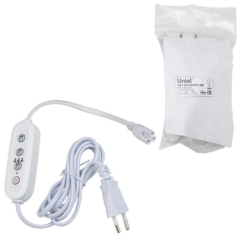 Таймер с вилкой и разъемом L,N,G для фитосветильника, 220В 1500Вт UST-E33 WHITE 2M Провод 2 метра | UL-00006493 | Uniel